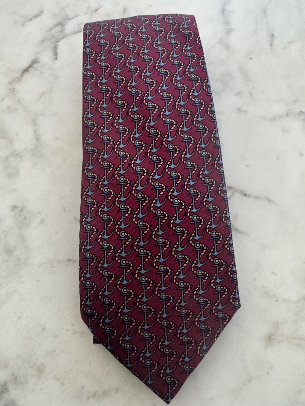 Hermes Burgundy Silk Tie with Subtle Geometric Motif
